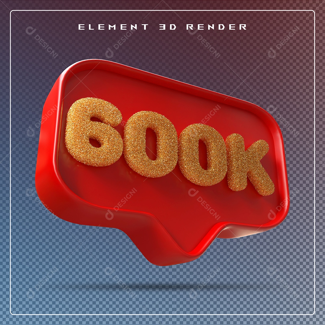 Ícone 3D Vermelho com 600K de Seguidores Elemento para Composição PSD