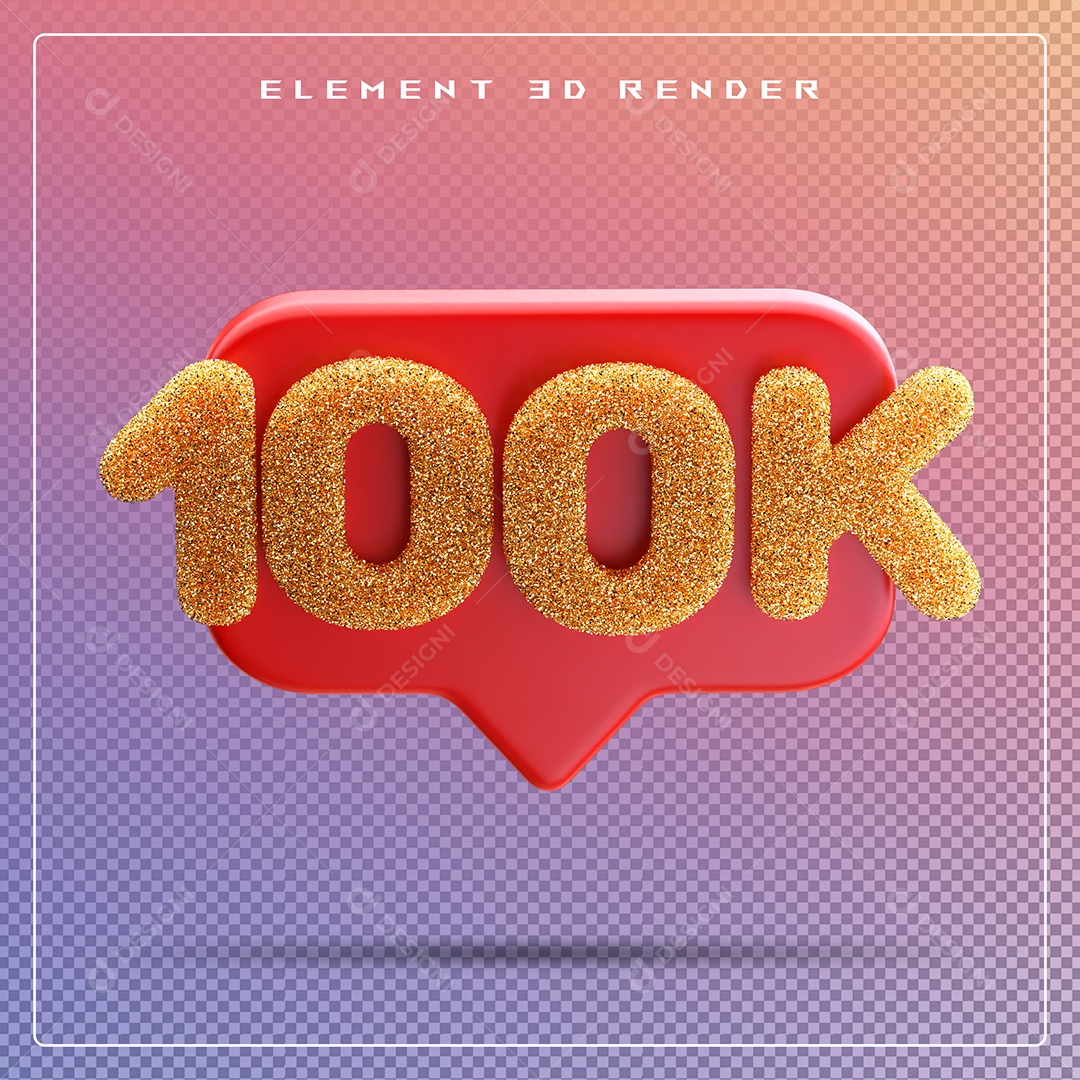 Ícone 3D Vermelho com 100K de Seguidores Elemento para Composição PSD