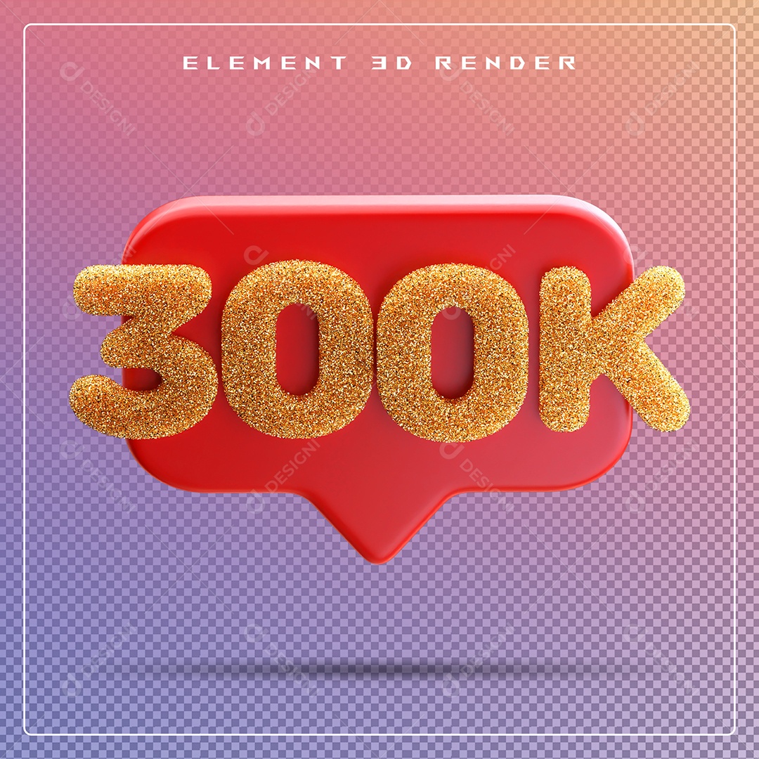Ícone 3D Vermelho com 300K de Seguidores Elemento para Composição PSD