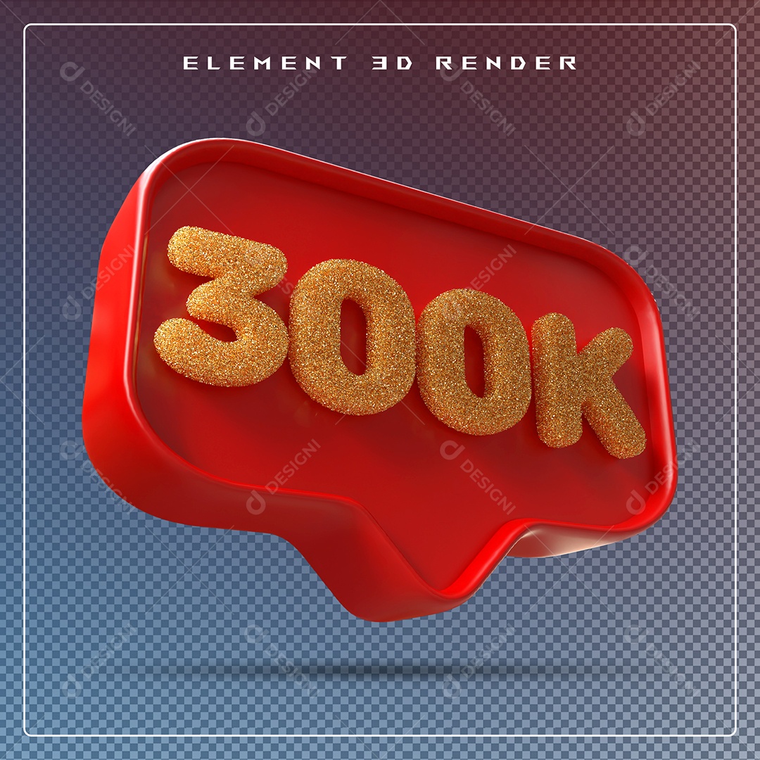 Ícone 3D Vermelho com 300K de Seguidores Elemento para Composição PSD