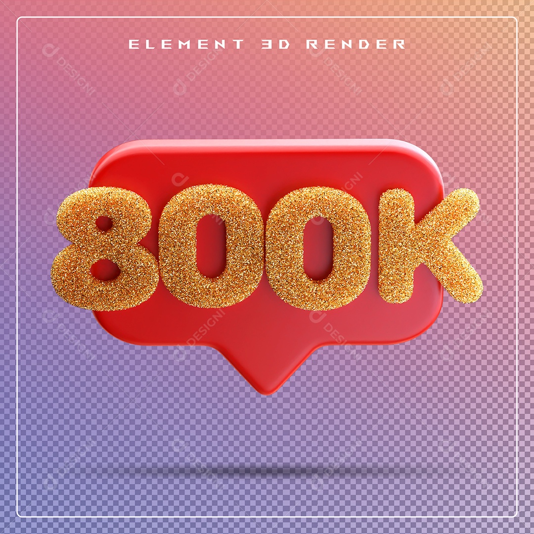 Ícone 3D Vermelho com 800K de Seguidores Elemento para Composição PSD