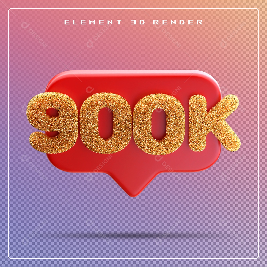 Ícone 3D Vermelho com 900K de Seguidores Elemento para Composição PSD