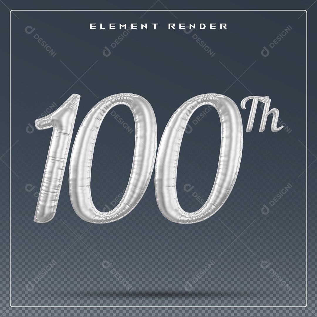 Elemento 3D Número 100 Th Cinza para Composição PSD