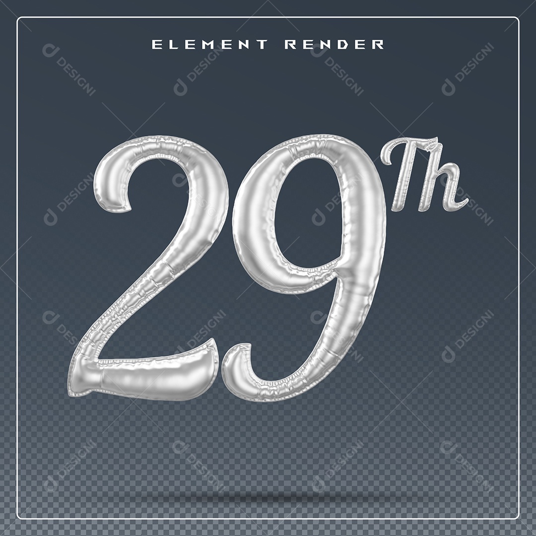 Elemento 3D Número 29 Th Cinza para Composição PSD