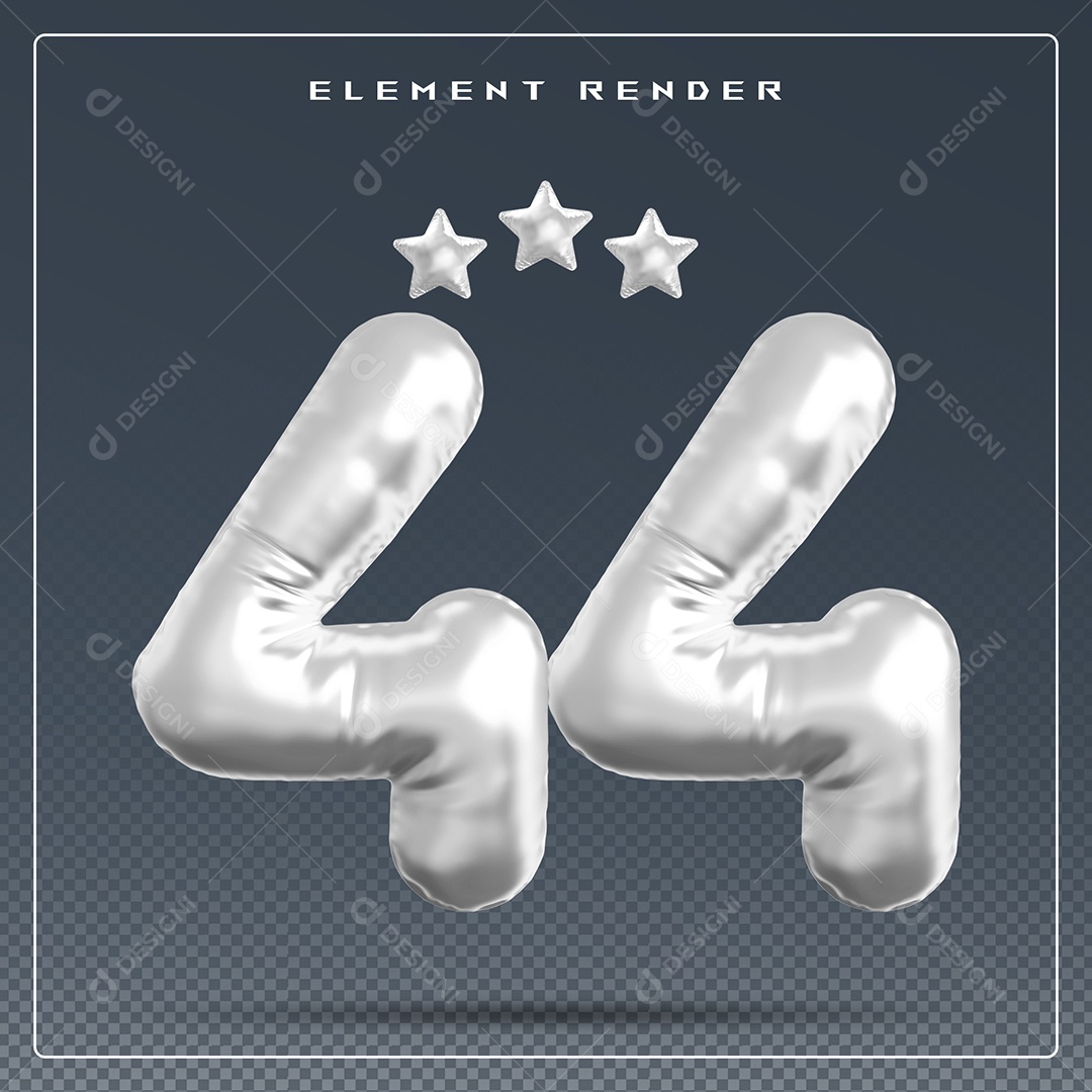 Elemento 3D Número 44 Cinza para Composição PSD