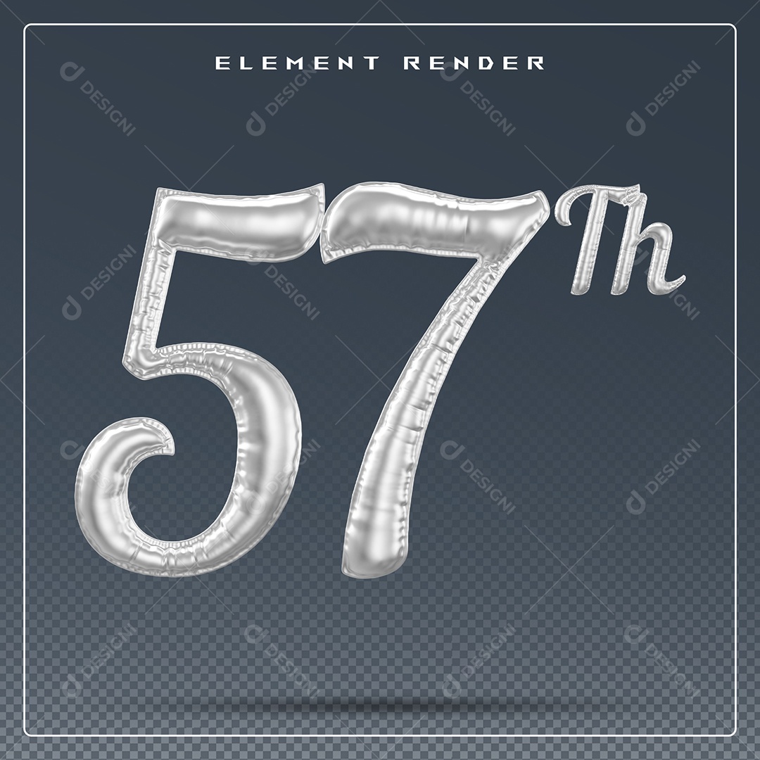 Elemento 3D Número 57 Th Cinza para Composição PSD