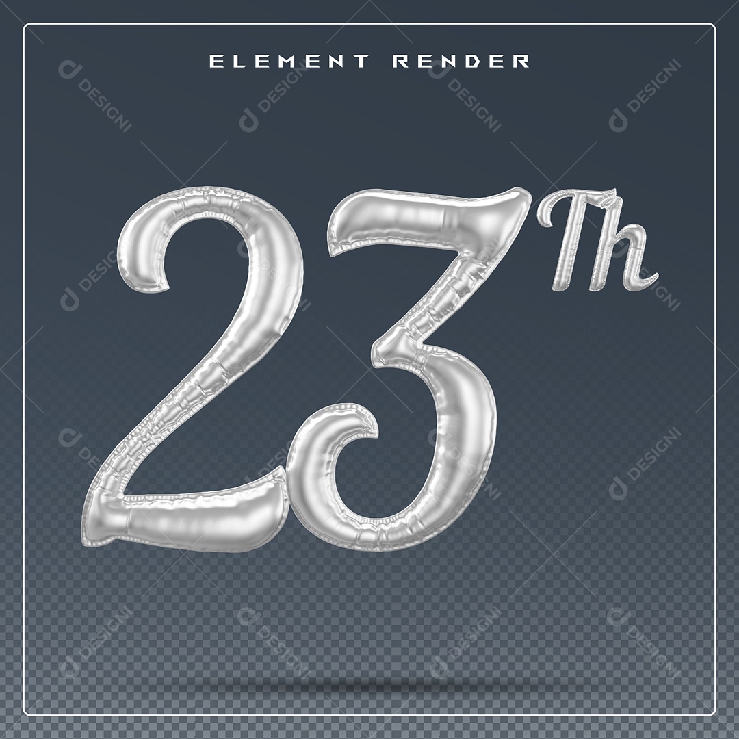 Elemento 3D Número 23 Th Cinza para Composição PSD