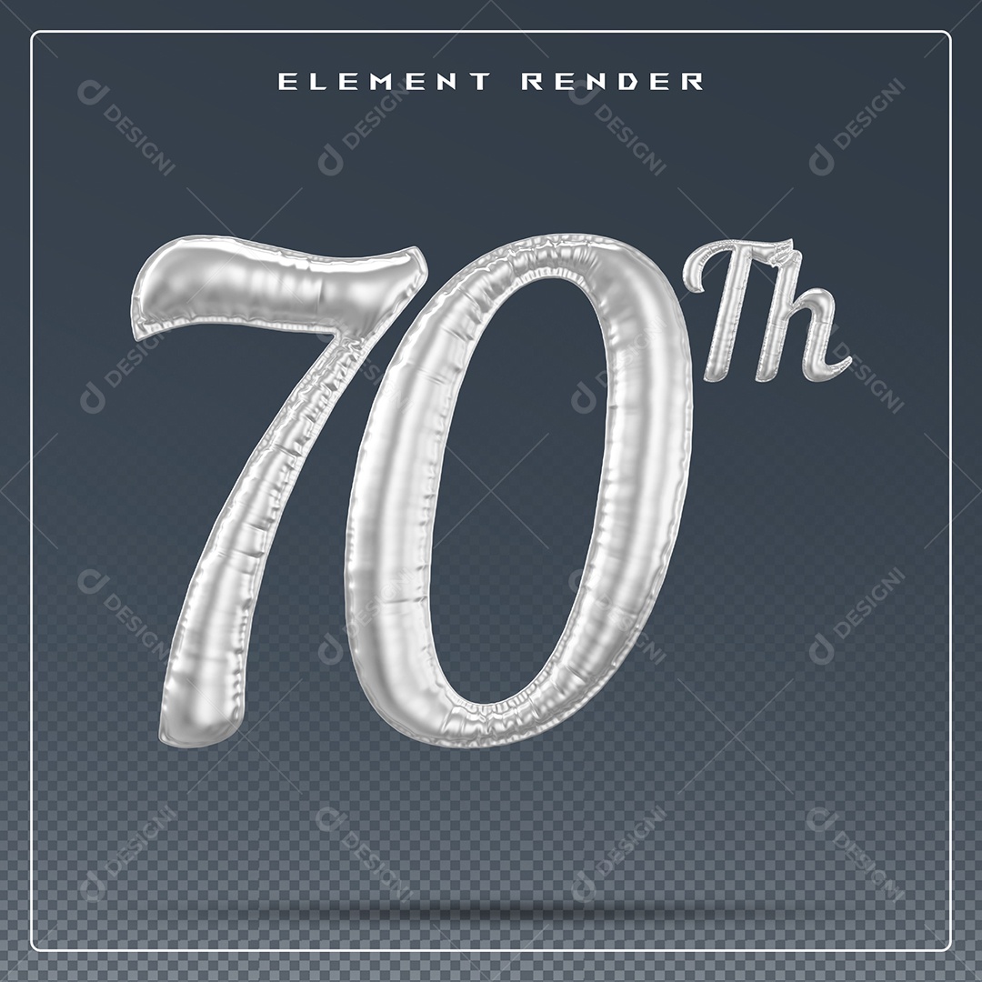 Elemento 3D Número 70 Th Cinza para Composição PSD
