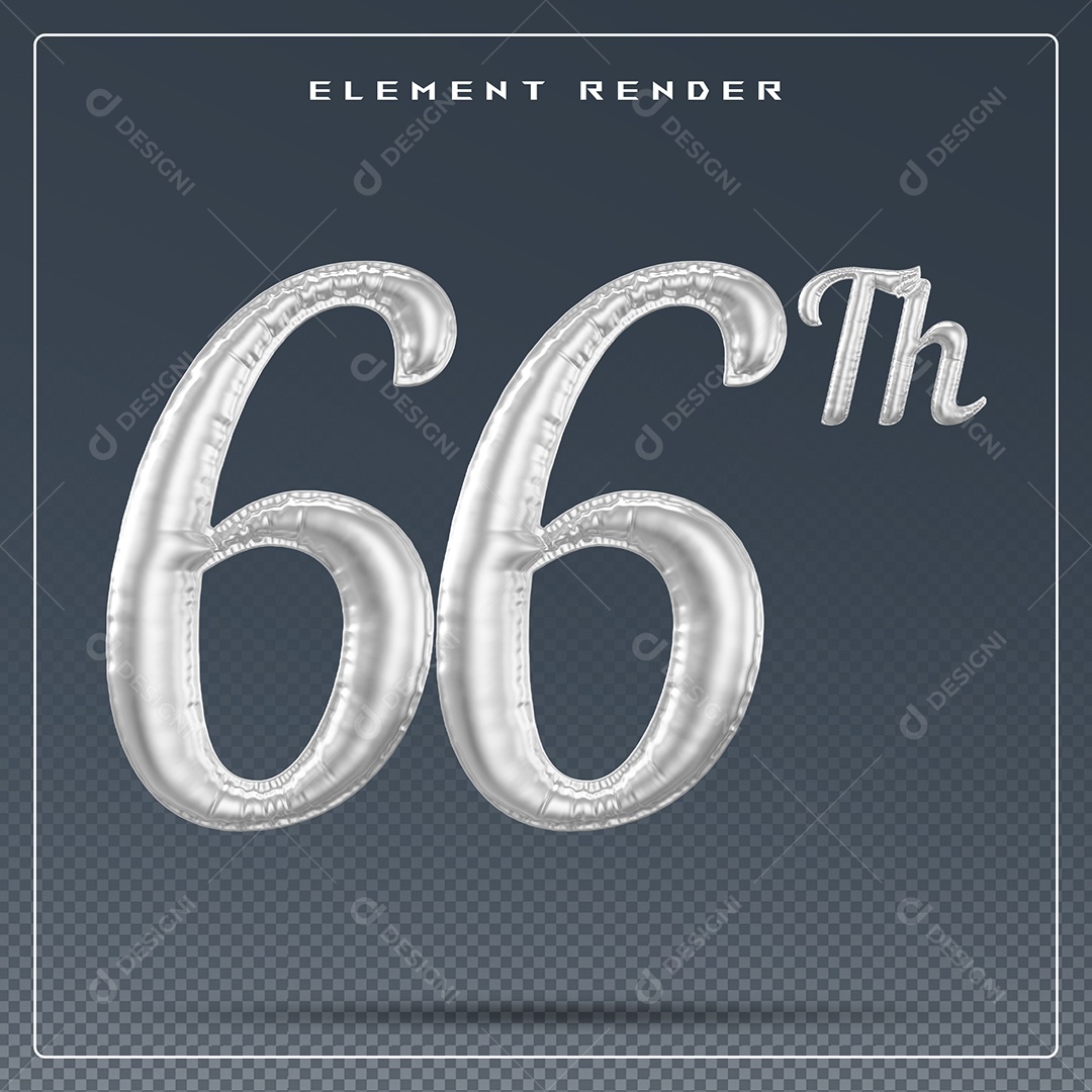 Elemento 3D Número 66 Th Cinza para Composição PSD