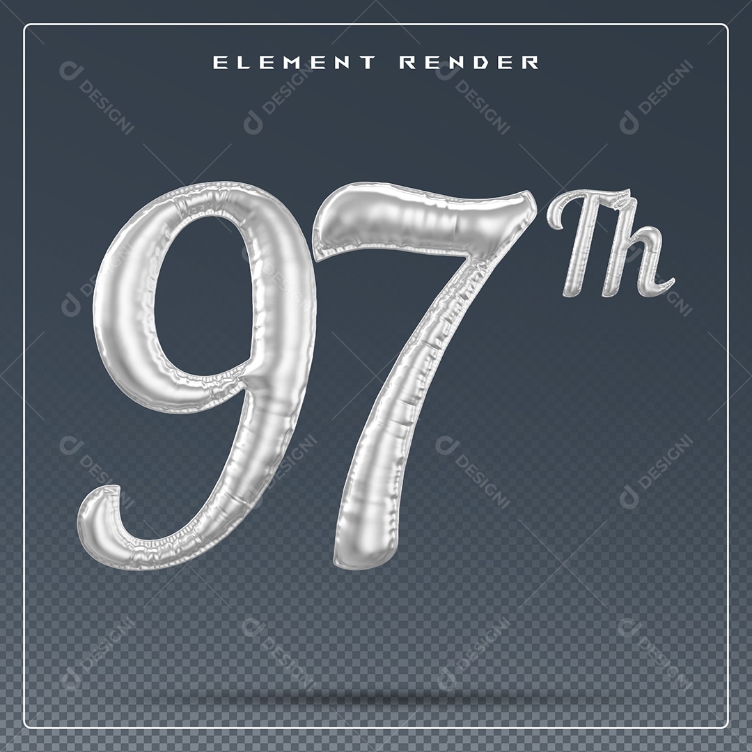 Elemento 3D Número 97 Th Cinza para Composição PSD