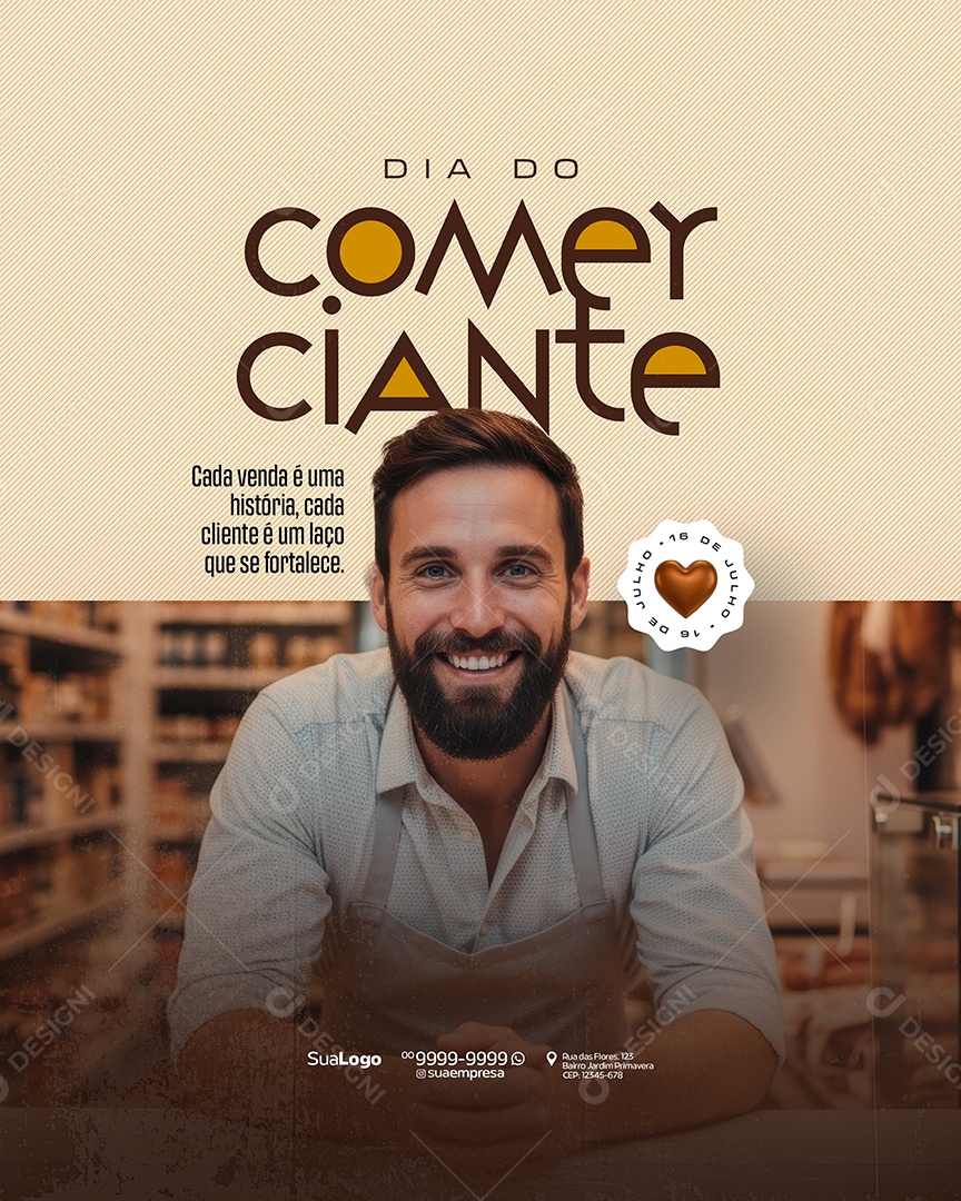 Dia do Comerciante 16 De Julho Social Media PSD Editável