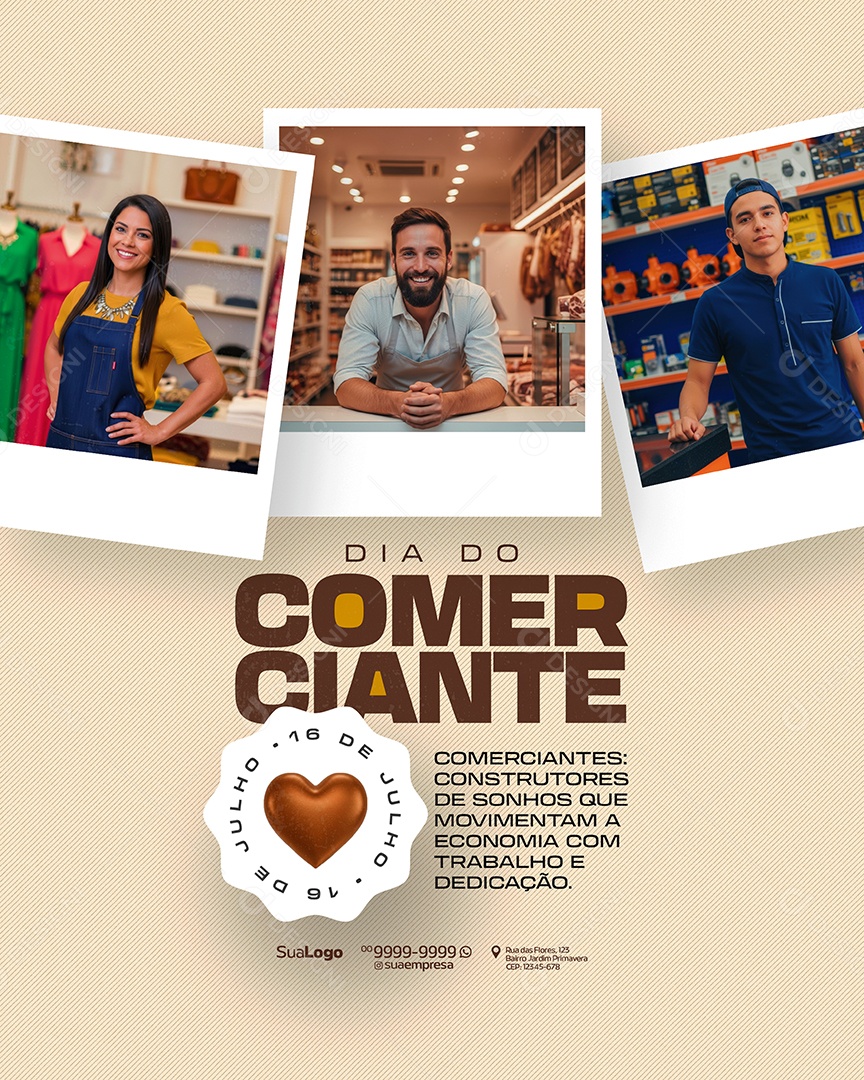 Dia do Comerciante 16 De Julho Social Media PSD Editável