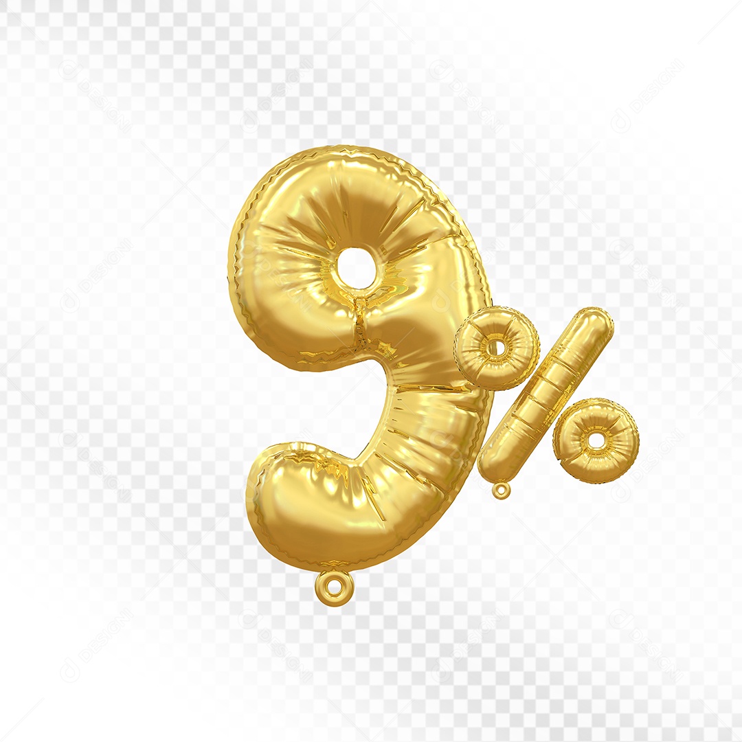Balão Dourado 9% Desconto Elemento 3D Para Composição PSD