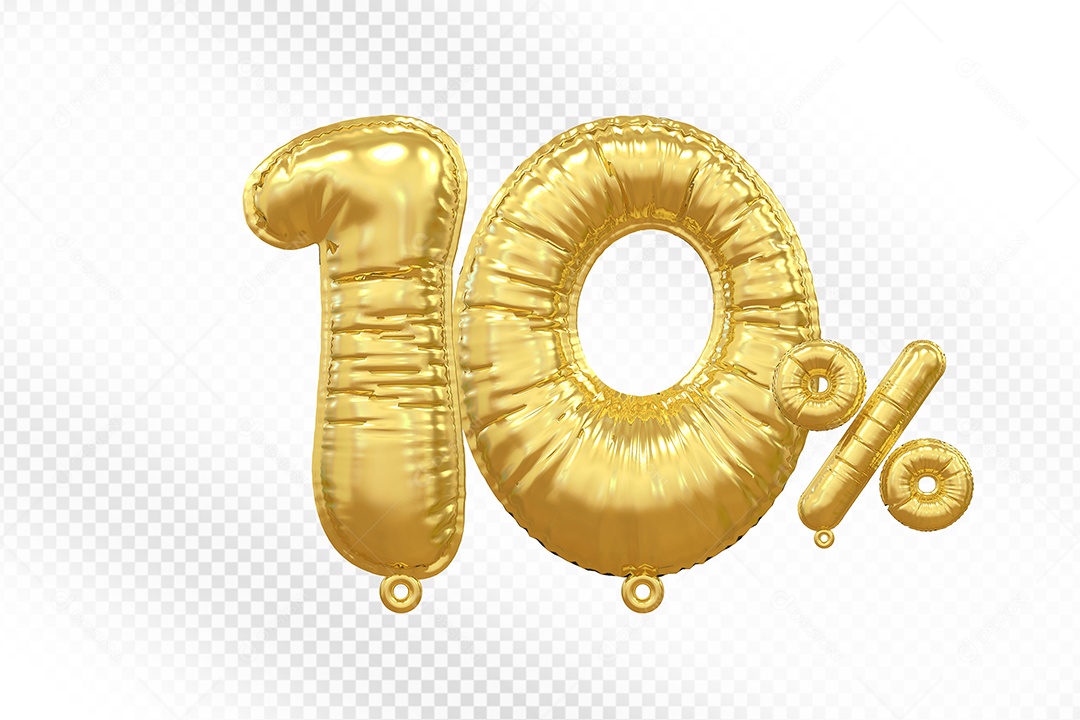 Balão Dourado 10% Desconto Elemento 3D Para Composição PSD
