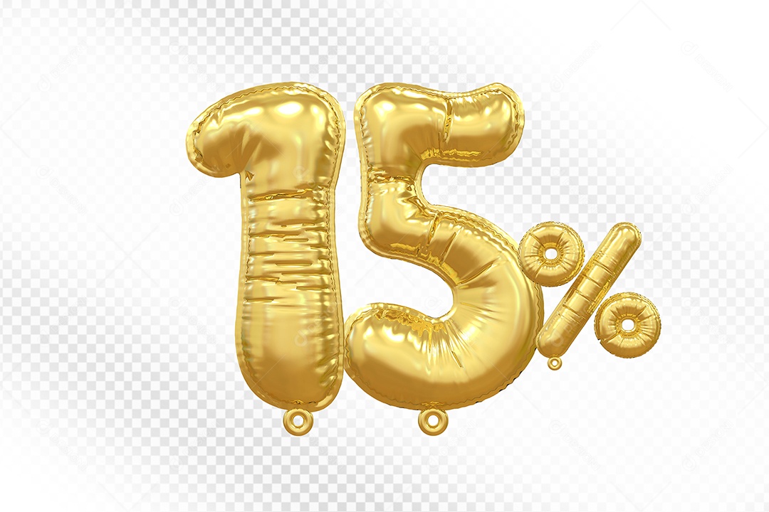 Balão Dourado 15% Desconto Elemento 3D Para Composição PSD