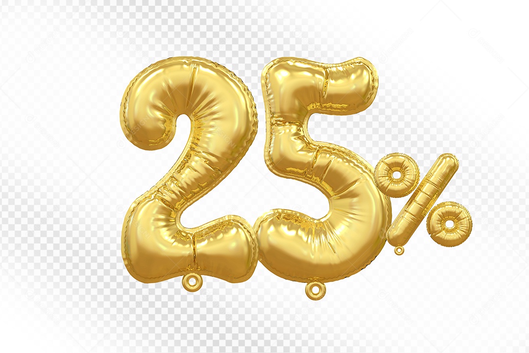 Balão Dourado 25% Desconto Elemento 3D Para Composição PSD