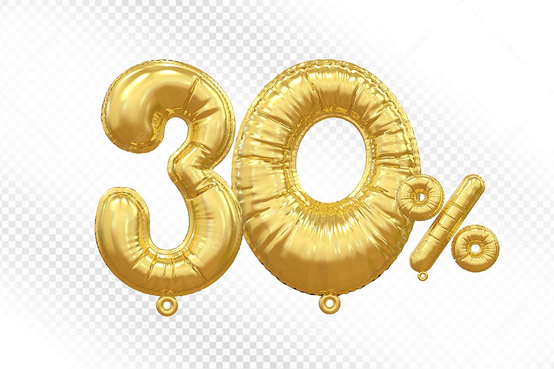 Balão Dourado 30% Desconto Elemento 3D Para Composição PSD