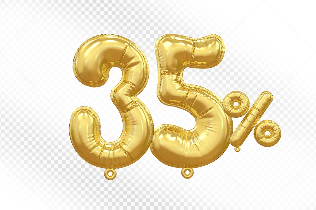 Balão Dourado 35% Desconto Elemento 3D Para Composição PSD