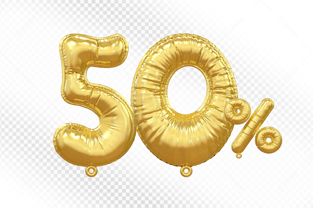 Balão Dourado 50% Desconto Elemento 3D Para Composição PSD