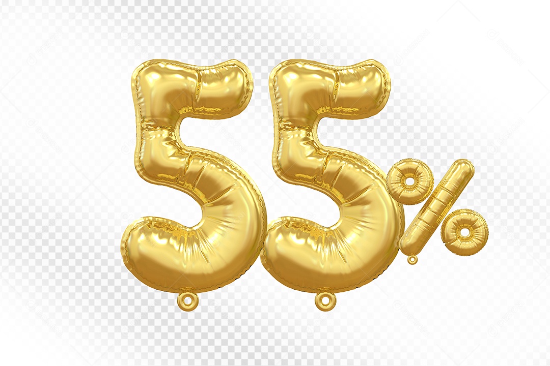 Balão Dourado 55% Desconto Elemento 3D Para Composição PSD