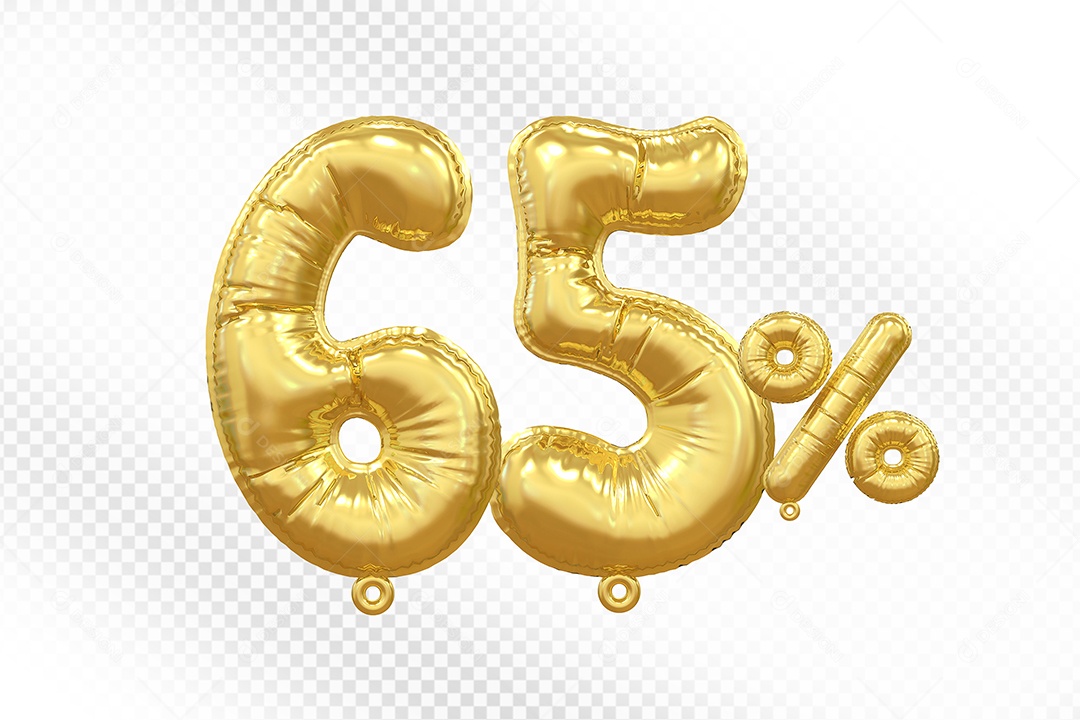 Balão Dourado 65% Desconto Elemento 3D Para Composição PSD