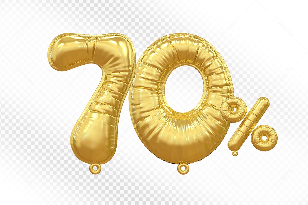 Balão Dourado 70% Desconto Elemento 3D Para Composição PSD