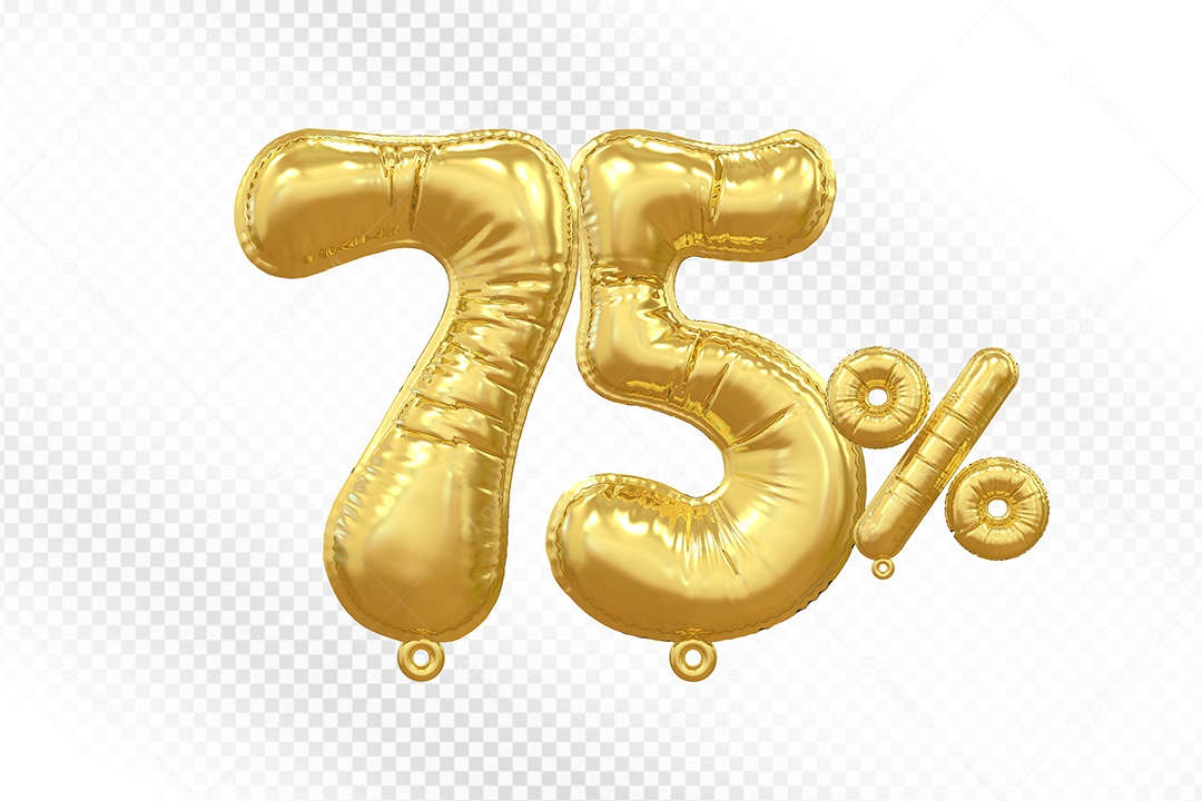 Balão Dourado 75% Desconto Elemento 3D Para Composição PSD