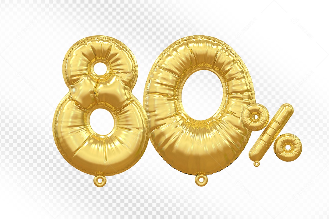 Balão Dourado 80% Desconto Elemento 3D Para Composição PSD