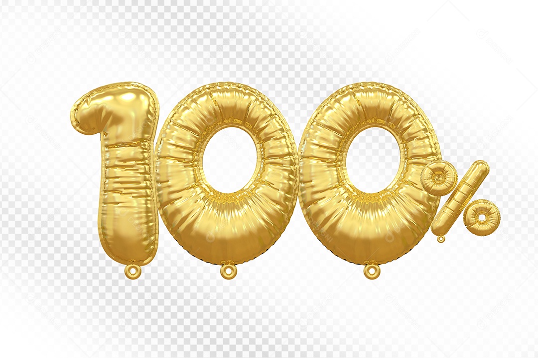 Balão Dourado 100% Desconto Elemento 3D Para Composição PSD