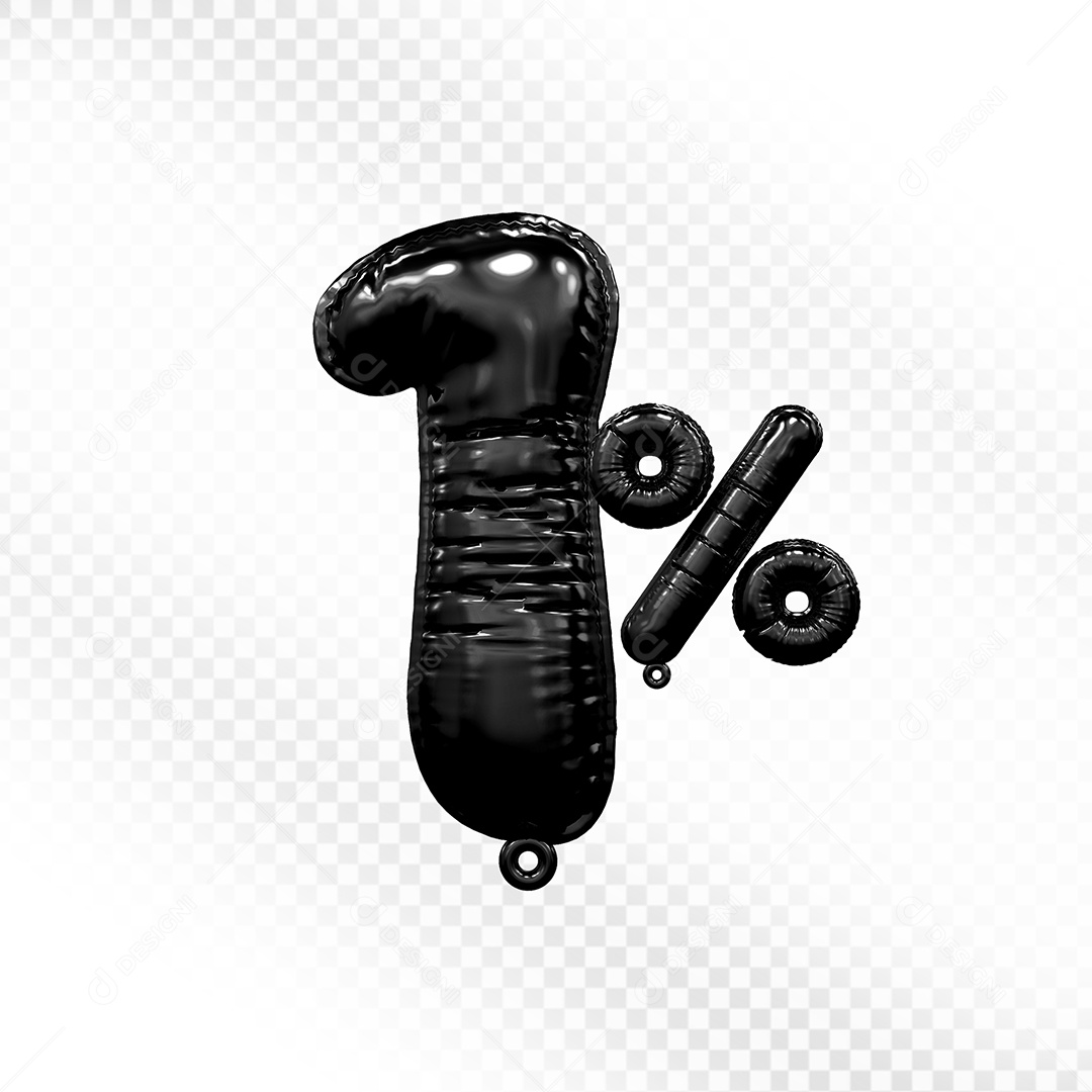 Número 3D 1% Preto Para Composição PSD