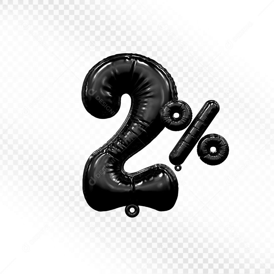 Número 3D 2% Preto Para Composição PSD