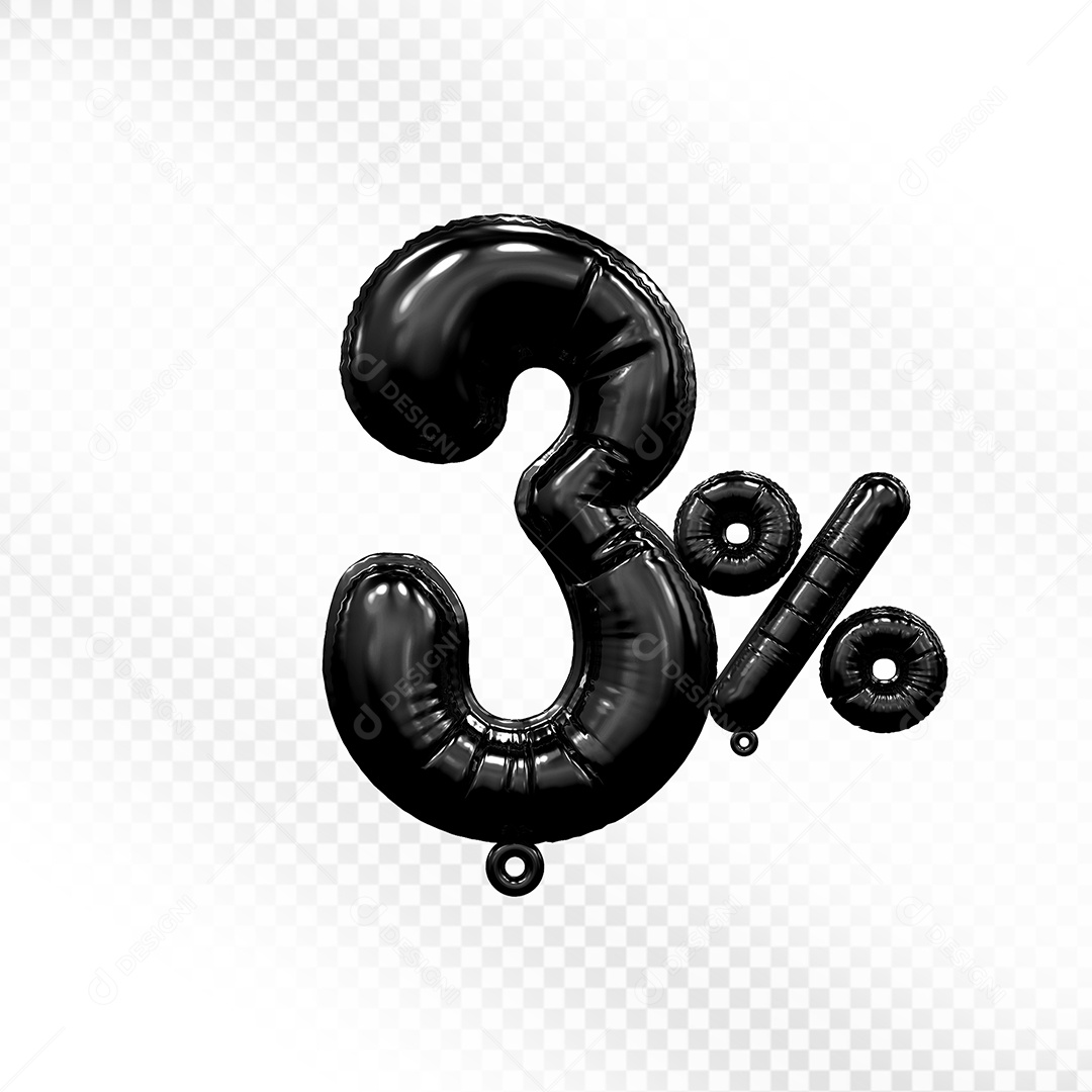 Número 3D 3% Preto Para Composição PSD