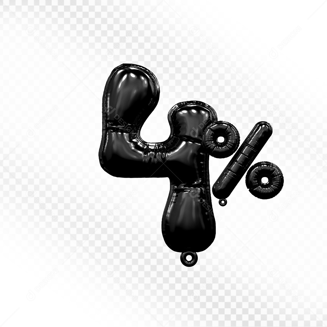 Número 3D 4% Preto Para Composição PSD