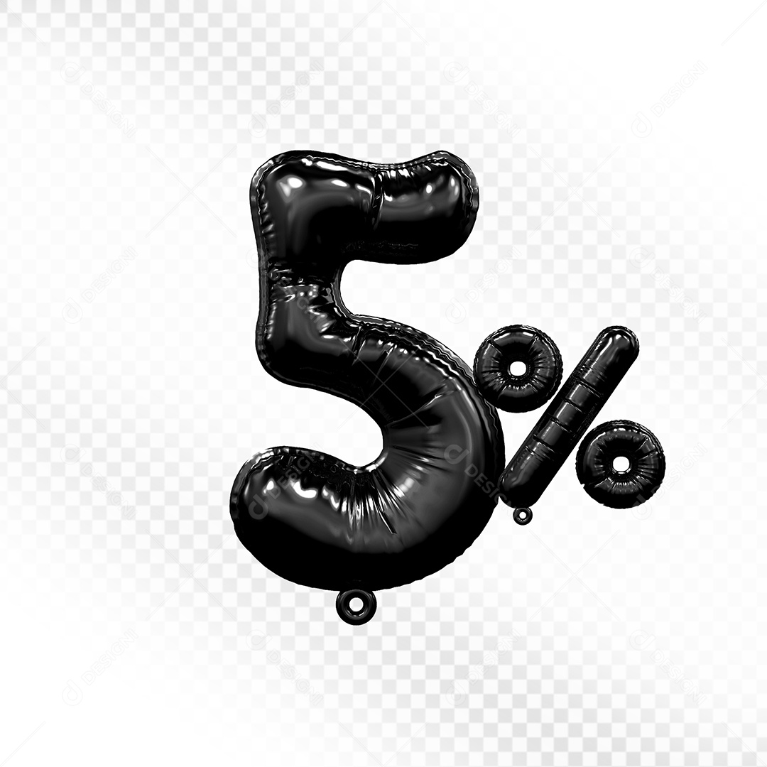 Balão Preto 5% Desconto Elemento 3D Para Composição PSD