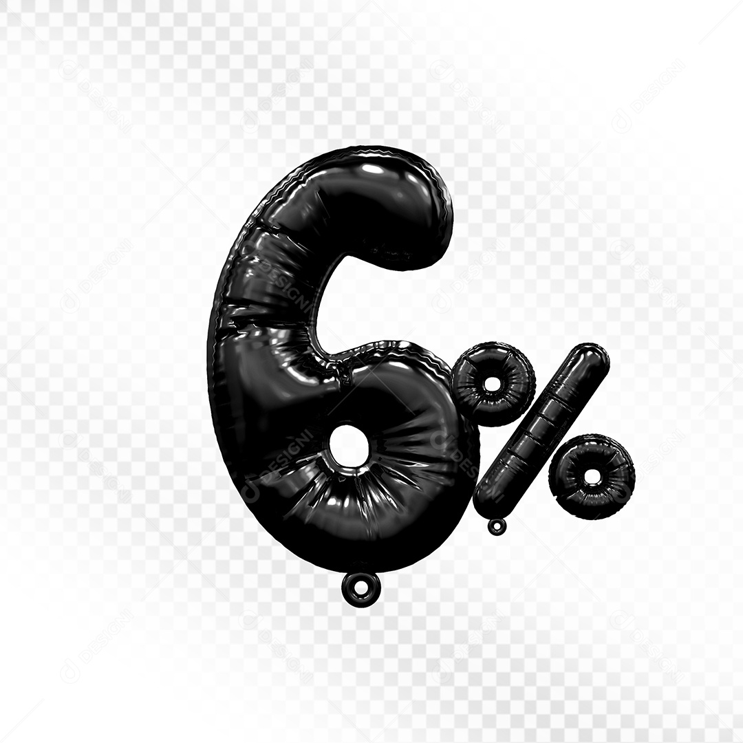 Número 3D 6% Preto Para Composição PSD