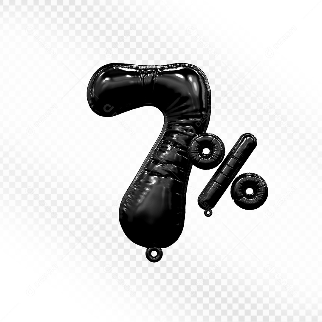 Número 3D 7% Preto Para Composição PSD