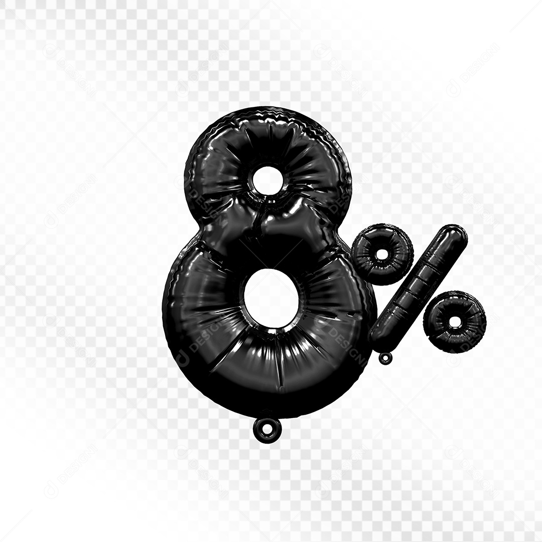 Número 3D 8% Preto Para Composição PSD