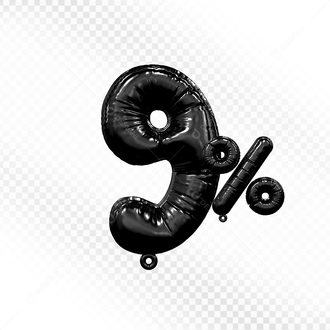 Número 3D 9% Preto Para Composição PSD