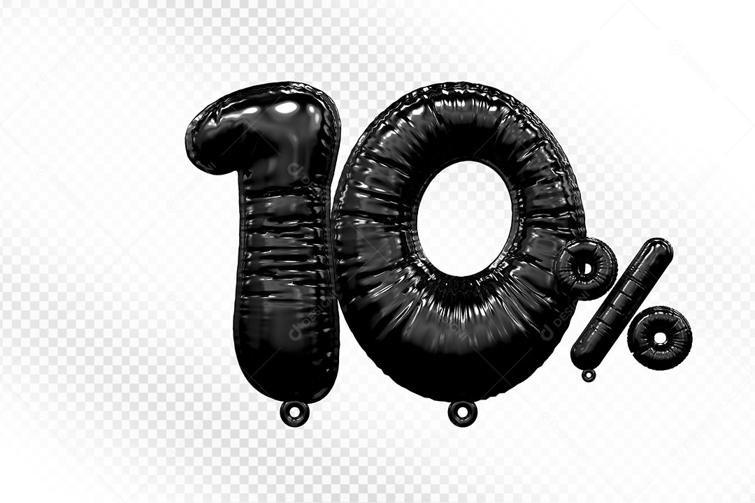 Número 3D 10% Preto Para Composição PSD