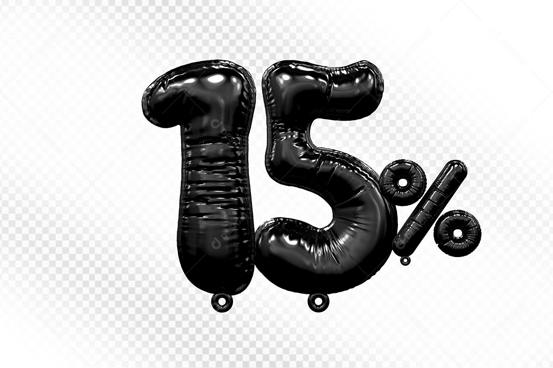 Número 3D 15% Preto Para Composição PSD
