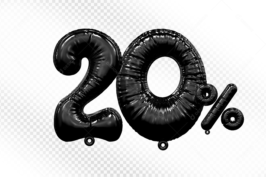Número 3D 20% Preto Para Composição PSDv
