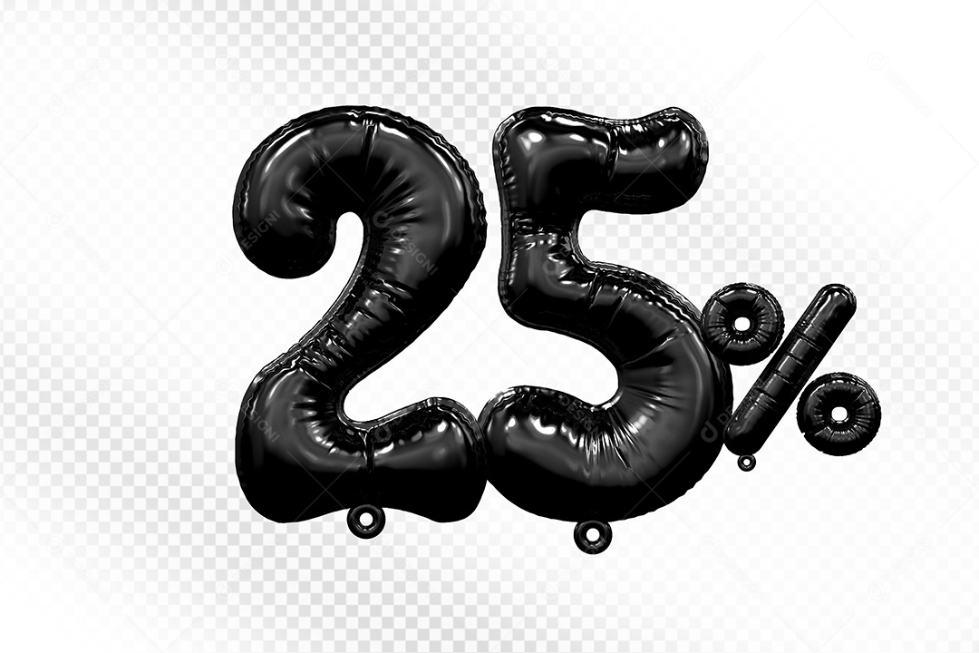 Número 3D 25% Preto Para Composição PSD