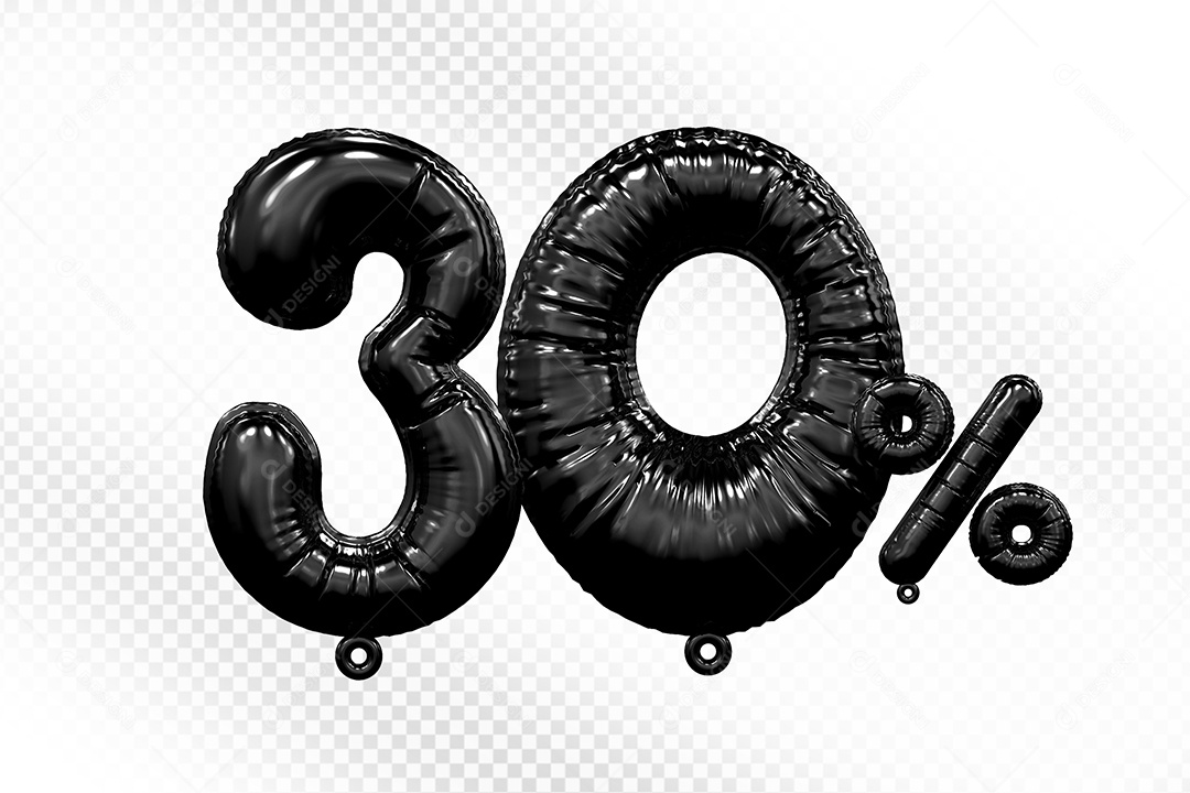 Número 3D 30% Preto Para Composição PSD