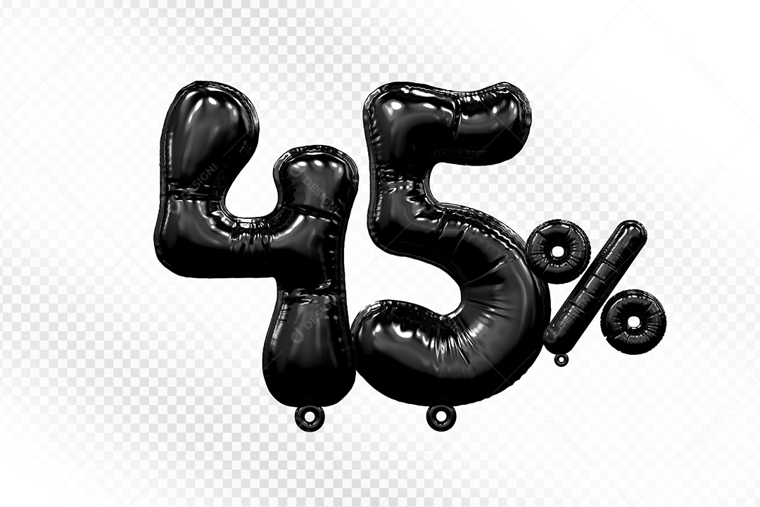 Número 3D 45% Preto Para Composição PSD