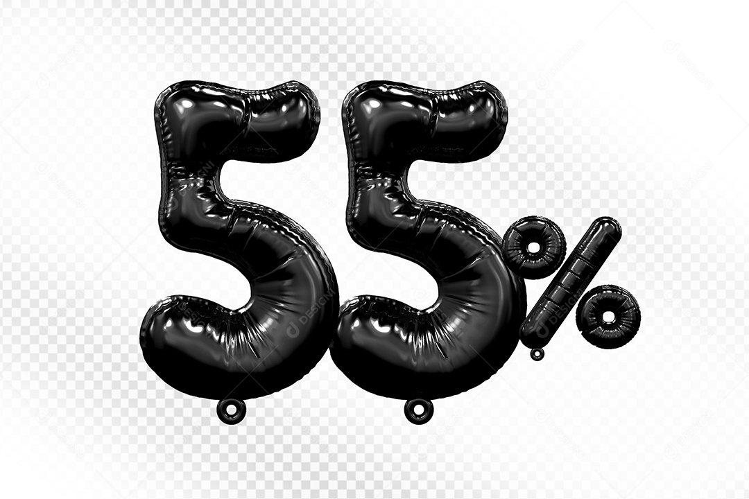 Número 3D 55% Preto Para Composição PSD