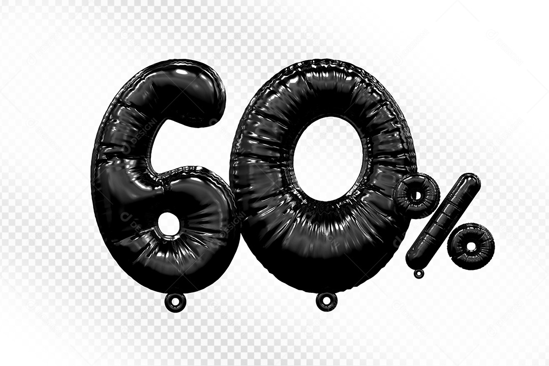 Número 3D 60% Preto Para Composição PSD