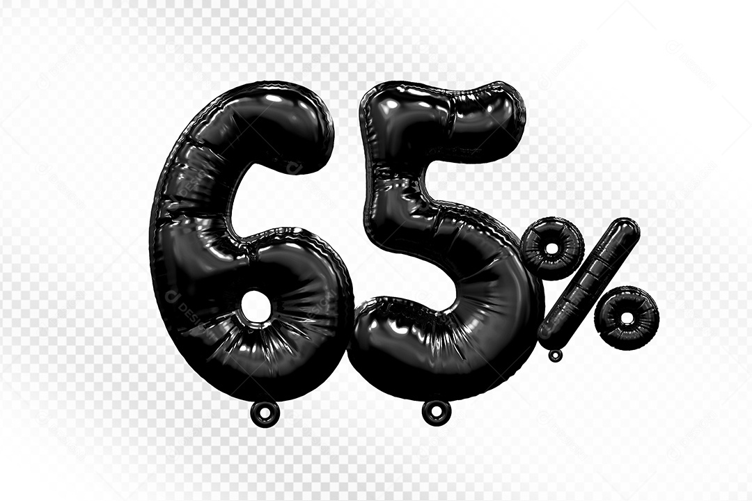 Número 3D 65% Preto Para Composição PSD