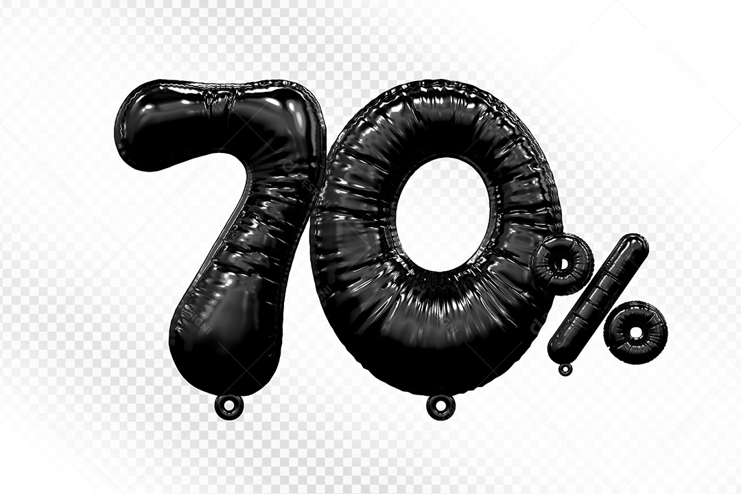 Número 3D 70% Preto Para Composição PSD