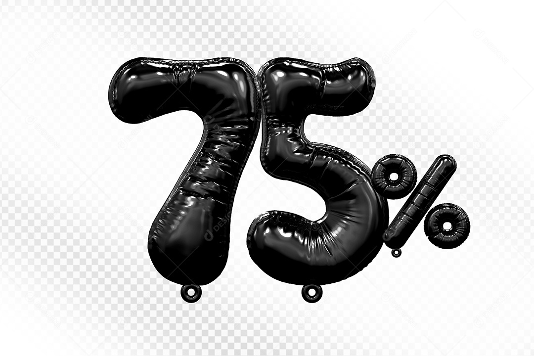 Número 3D 75% Preto Para Composição PSD