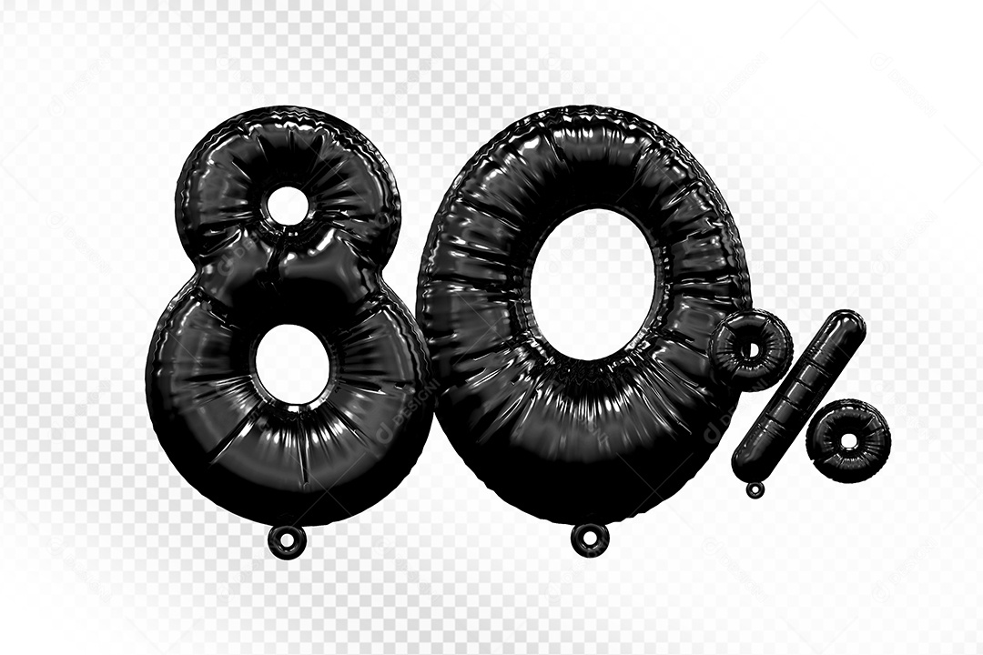 Número 3D 80% Preto Para Composição PSD